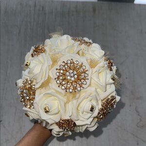 Elegant Gold & White Forever Flower Bouquet